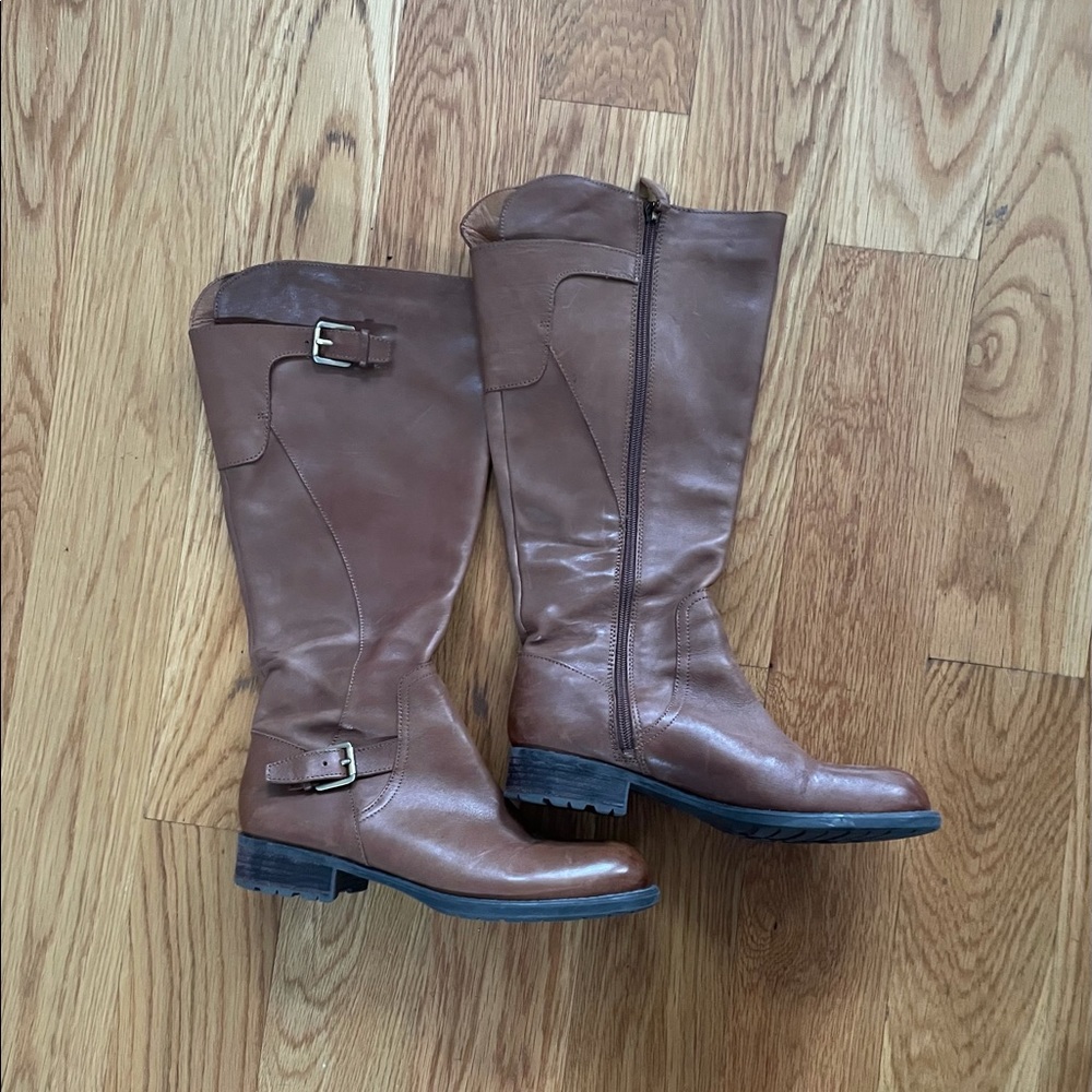 Brown Leather Knee High Wide Calf Boots 8.5